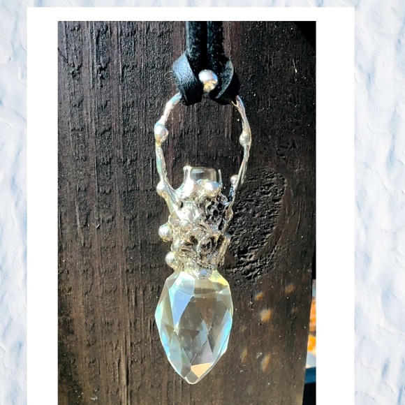 Unique Handcrafted Silver & Crystal Perfume Bottle Topper Pendant Necklace - Picture 14 of 15
